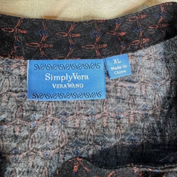 Simply Vera Wang Womens XL Black Pullover Tunic Blouse VNeck Rust Pattern Light - Picture 3 of 8